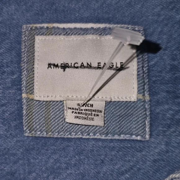 American Eagle Go Big Plaid and Denim Beach Shirt - Picture 4 of 5